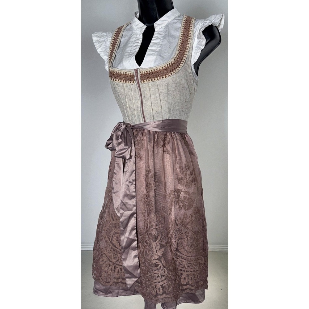 New Large Oktoberfest Mauve Beige Lace Dirndl Dress Bavarian German Trachten